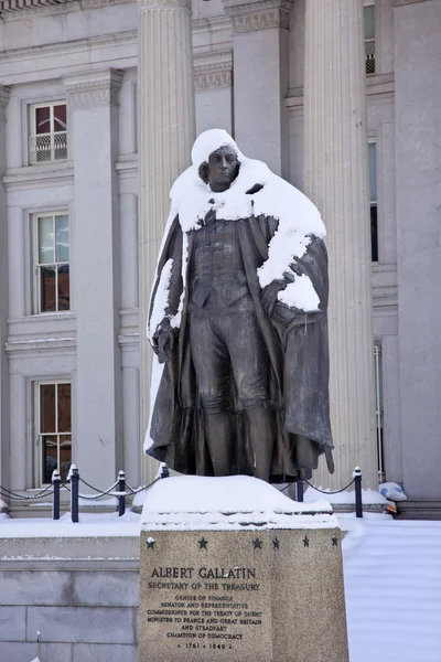 Albert Gallatin Statue After Snow US Treasury Department Washing — Stock Photo, Image