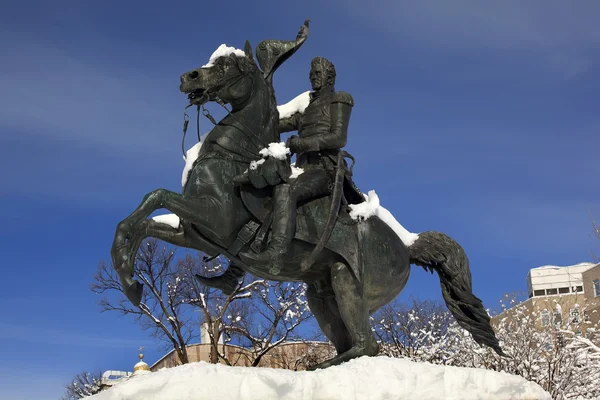 Jackson Statue Lafayette Park After Snow Pennsylvania Ave Washin — Stock Photo, Image