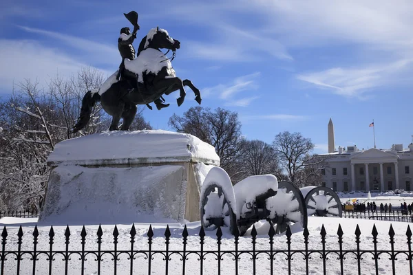 Jackson Statue Canons Lafayette Park Casa Branca Depois de Snow Penn — Fotografia de Stock