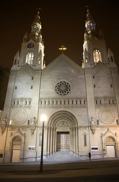 Saint Peter and Paul White Catholic Church Night San Francisco C — Stock Photo, Image