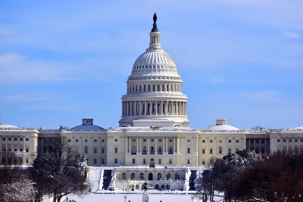 Cúpula del Capitolio de EE.UU. Casas del Congreso después de la nieve Washington DC — Foto de Stock