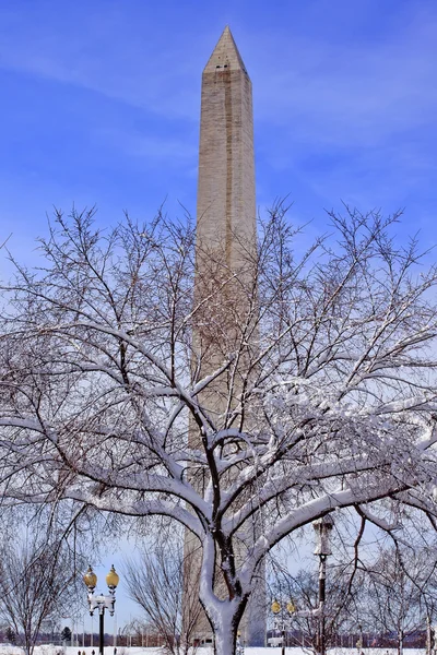 Монумент Вашингтона після Вашинґтон сніг — стокове фото