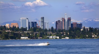 Bellevue Washington from Lake with Mountains clipart