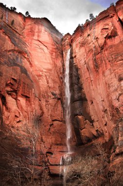 Temple of Sinawava Waterfall Red Rock Wall Zion Canyon National clipart