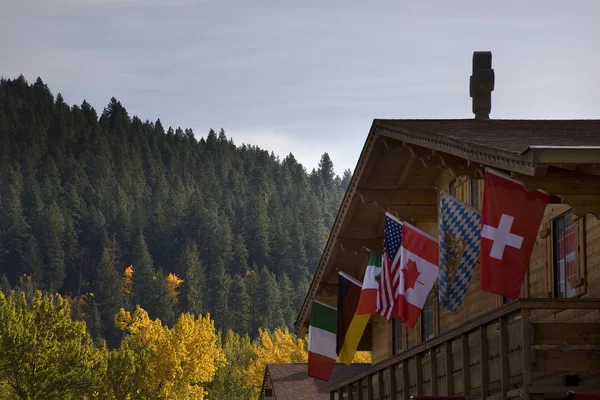 German Building International Flags Leavenworth Washington — Stock Photo, Image