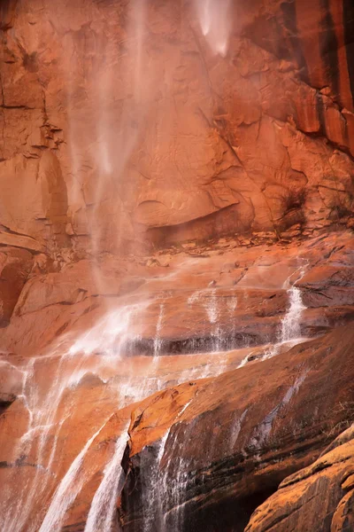 Temple of Sinawava Lower Waterfall Red Rock Wall Zion Canyon Nat — Stock Photo, Image