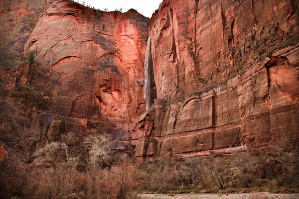 Temple of Sinawava Waterfall Red Rock Wall Virgin River Zion Can — Stock Photo, Image