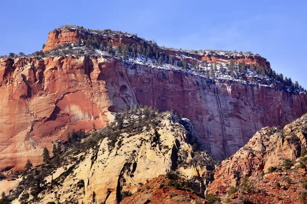 Red rock canyon sneeuw west tempel zion national park (Utah) — Stockfoto