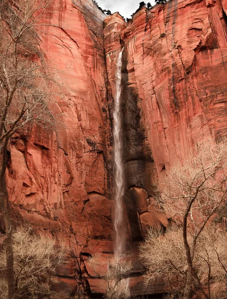 Temple of Sinawava Waterfall Red Rock Wall Zion Canyon National — Stock Photo, Image