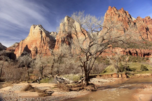 Court of Patricarchs Virgin River Zion Canyon National Park Utah — Stock Photo, Image