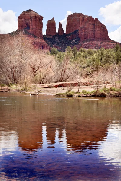 Cathedral Rock Canyon Oak Creek Reflection Sedona Arizona — Stock Photo, Image