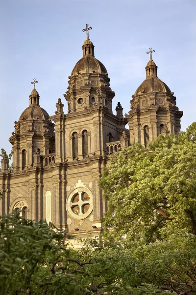 Iglesia de San José Wangfujing Catedral Fachada Árboles Verdes Basili — Foto de Stock