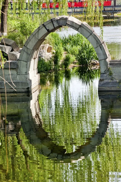 Canqiao arruinado puente Yuanming Yuan Antiguo Palacio de Verano Sauces Ser —  Fotos de Stock