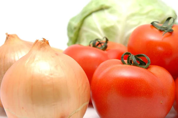 Zbiory warzyw - cebula idealna pomidor — Zdjęcie stockowe
