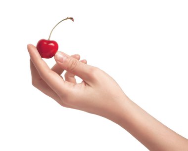 One sweet cherry in a hand. clipart