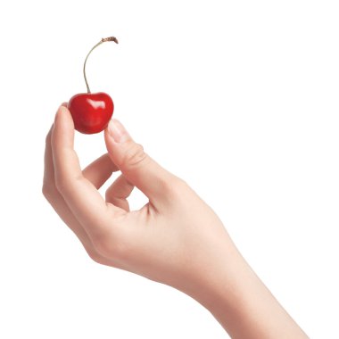 One sweet cherry in a hand. clipart