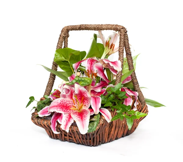 Flower composition in basket — Stock Photo, Image