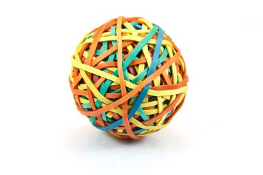 Colorful ball of rubber bands on a white background clipart