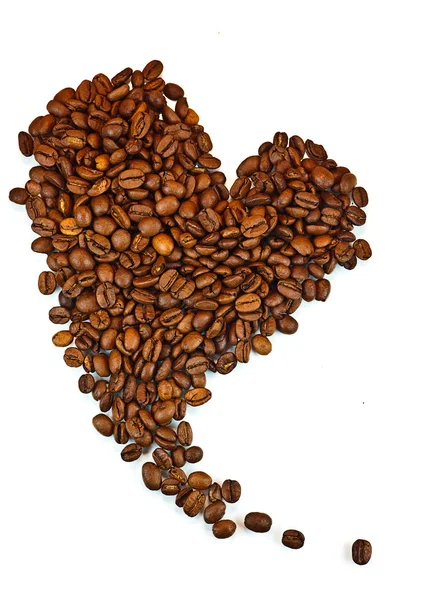 Grãos de café torrados na forma do coração. — Fotografia de Stock