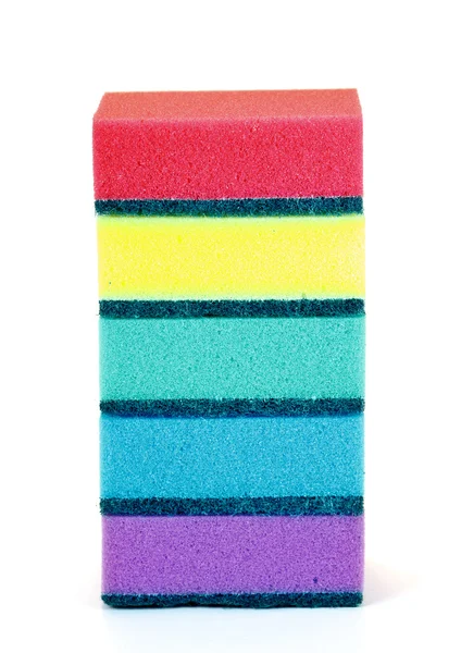 stock image A stack of red, blue, yellow, violet and green sponges isolated