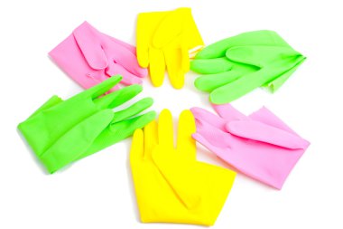 Colorful rubber gloves isolated clipart