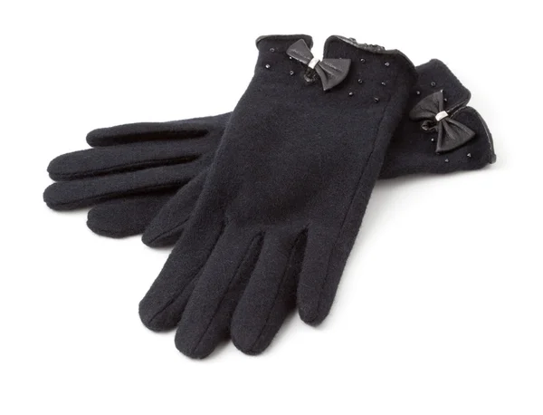 Zimní rukavice černá žena izolovaných na bílém pozadí — Stock fotografie