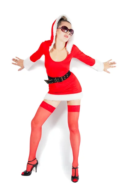 Porträt der schönen sexy Mädchen trägt wie Weihnachtsmann isoliert auf weißem Hintergrund — Stockfoto