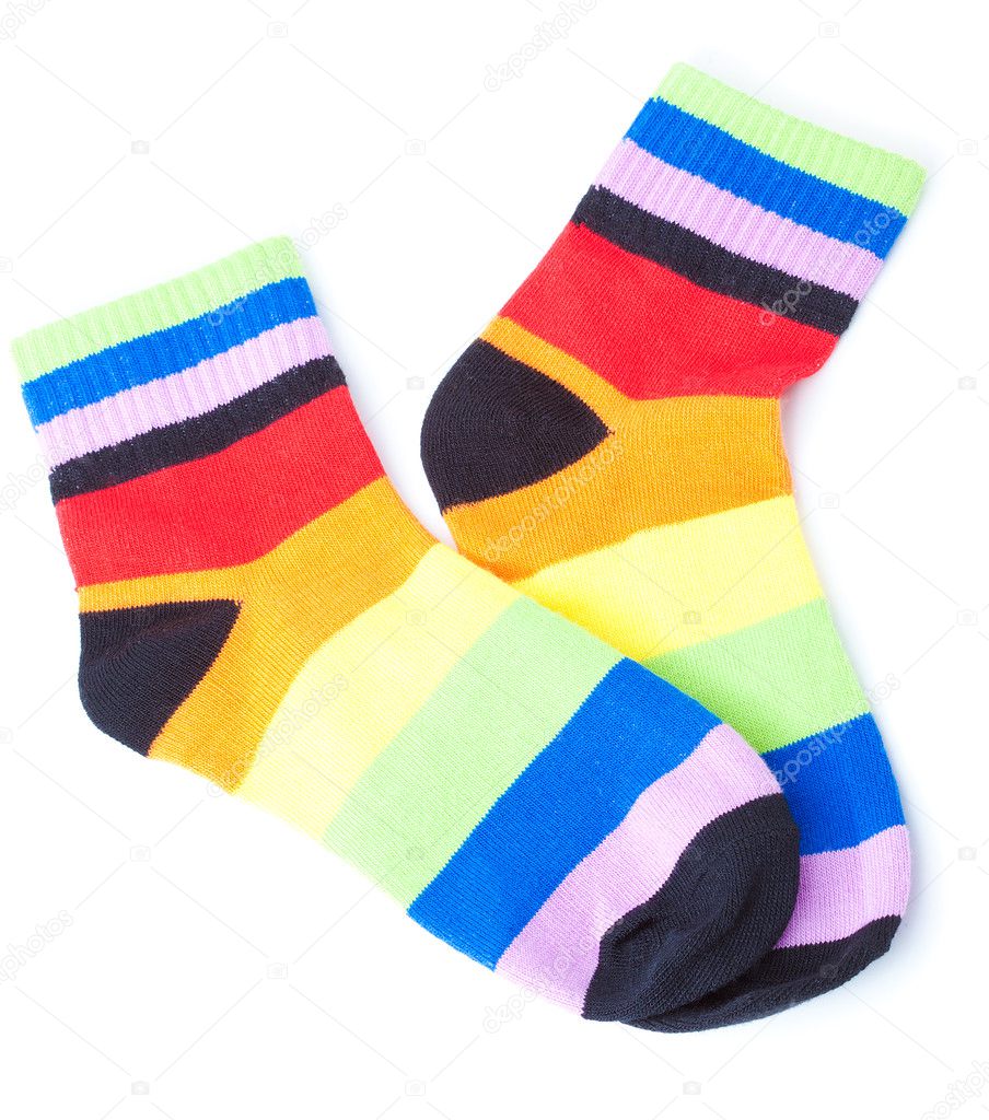 Multicolor child's striped socks isolated