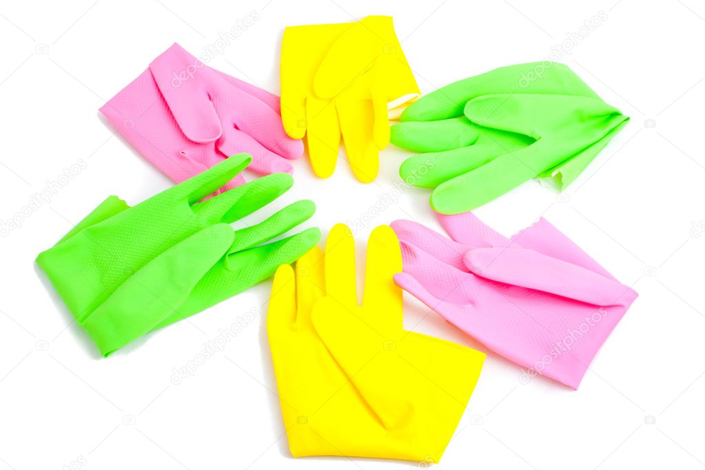 Colorful rubber gloves isolated