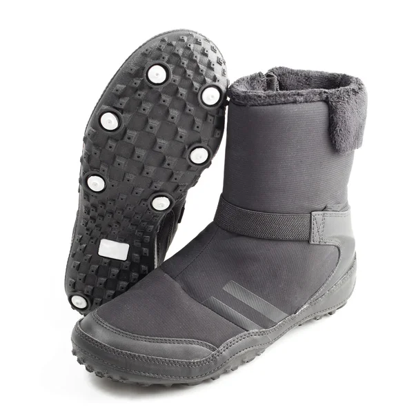 Kvinnors svart vinter boot, isolerad på vit — Stockfoto