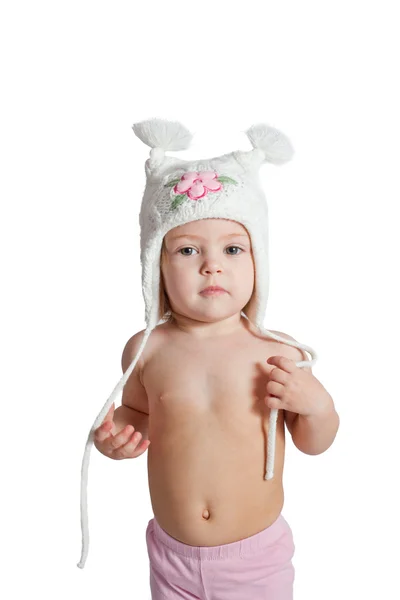 stock image Newborn baby in the cap isolated