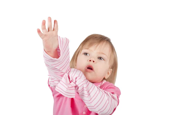 Küçük kız izole pembe bluz koymak — Stok fotoğraf