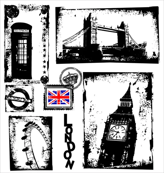 Monuments de Londres dans le cadre de grunge — Image vectorielle