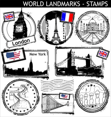 World landmarks stamps clipart