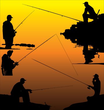 Fishermans silhouettes clipart