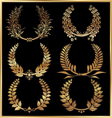 Golden laurel wreaths - Set clipart