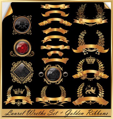 Golden laurel wreaths - Set clipart