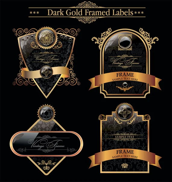 Siyah altın çerçeveli etiketleri — Stok Vektör