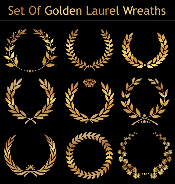 Set Of Golden Laurel Wreaths — Stock Vector