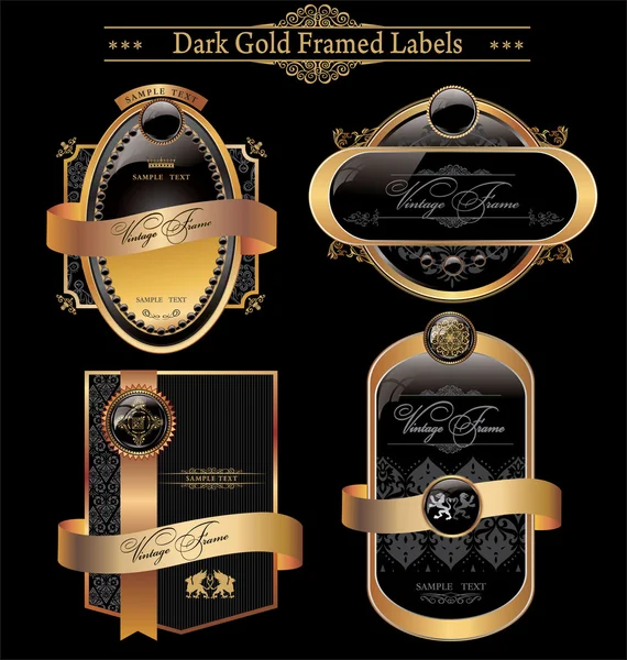Etiquetas enmarcadas en oro negro — Vector de stock