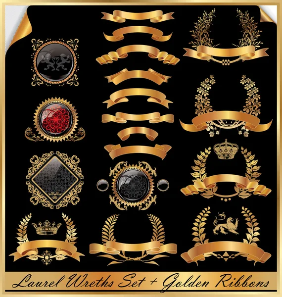 Grinaldas de loureiro dourado - Set Ilustração De Bancos De Imagens