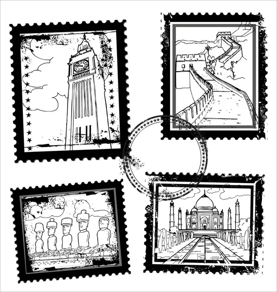 世界地标邮票 — 图库矢量图片