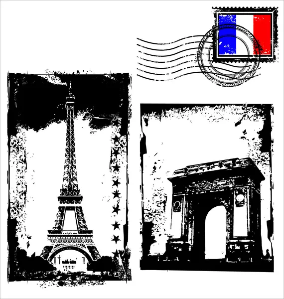 巴黎在 grunge 帧 — 图库矢量图片