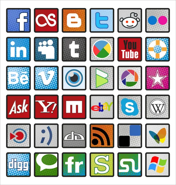 Meistgenutzte soziale Netzwerke und Programme — Stockvektor