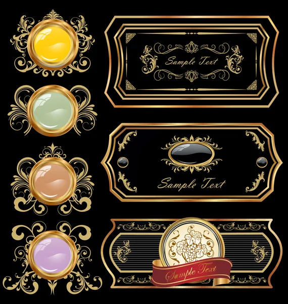 Black gold framed labels — Vetor de Stock