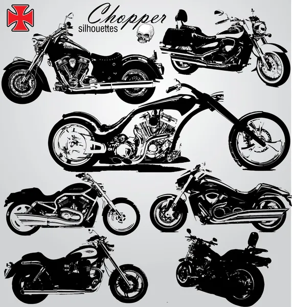 Chopper motorcycles silhouettes — Stock Vector