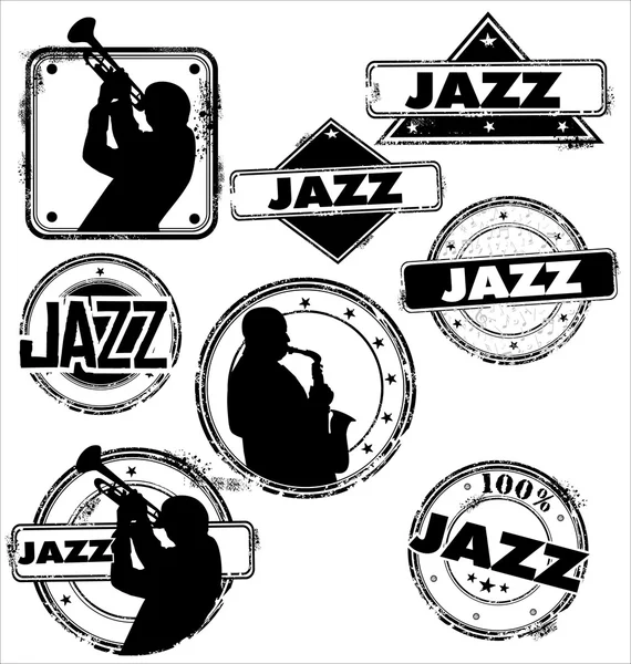 Selos de músicos de jazz grunge — Vetor de Stock