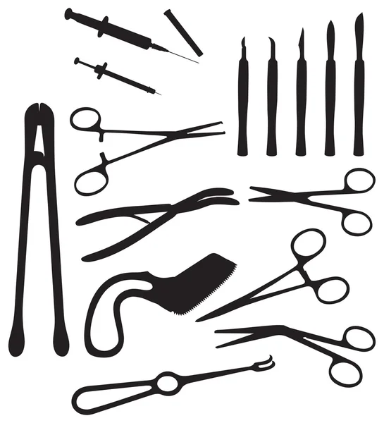Силуэты хирургических инструментов — стоковый вектор