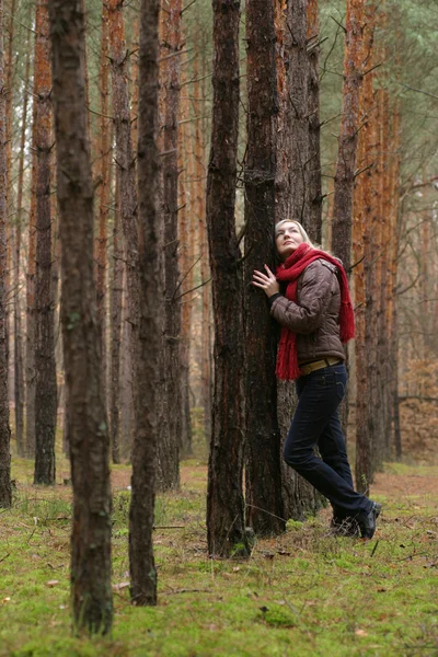 Junge alleinstehende Frauen im Wald — Stockfoto