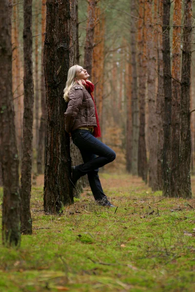 Jovens mulheres sozinhas na floresta — Fotografia de Stock